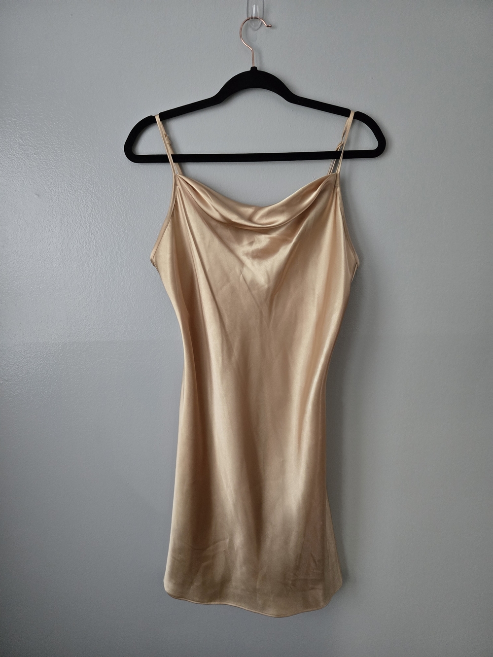 Secret Treasures Champagne Gold Satin Slip Dress Cowl Neck Mini Lingerie Medium